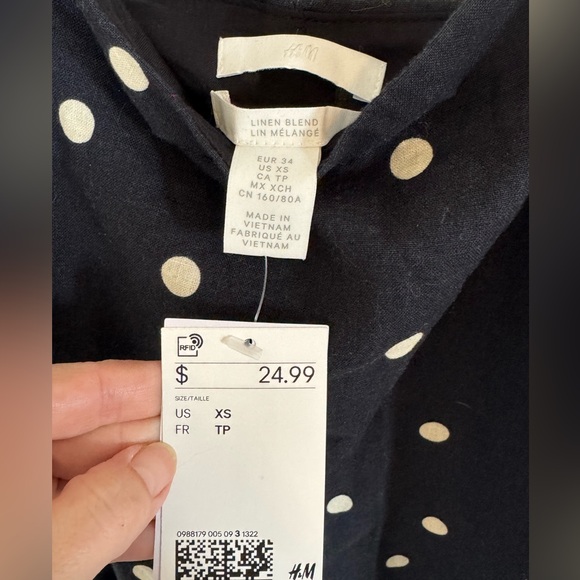 H&M - Elegant Black & White Polka Dot  Thin Strap Dress, Women’s Size XS - Picture 5 of 6